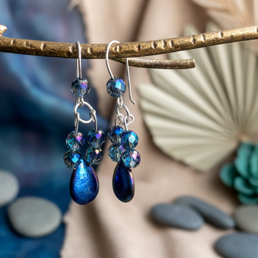 Blue Quartz and Hematite 925 Silver Dangle Earrings Silver Chamber Jewellery Store