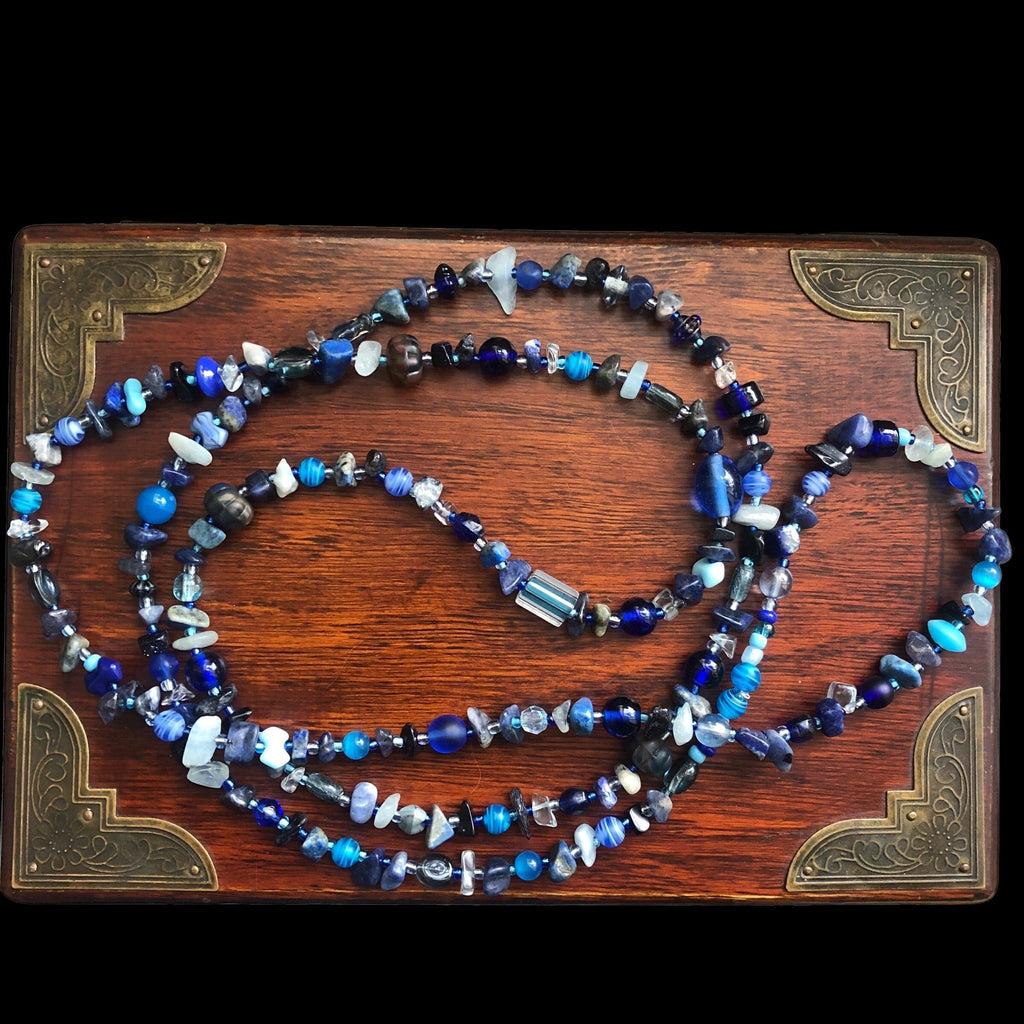 Blue Stones and Glass Beaded Long Necklace Silver Chamber Jewellery Store