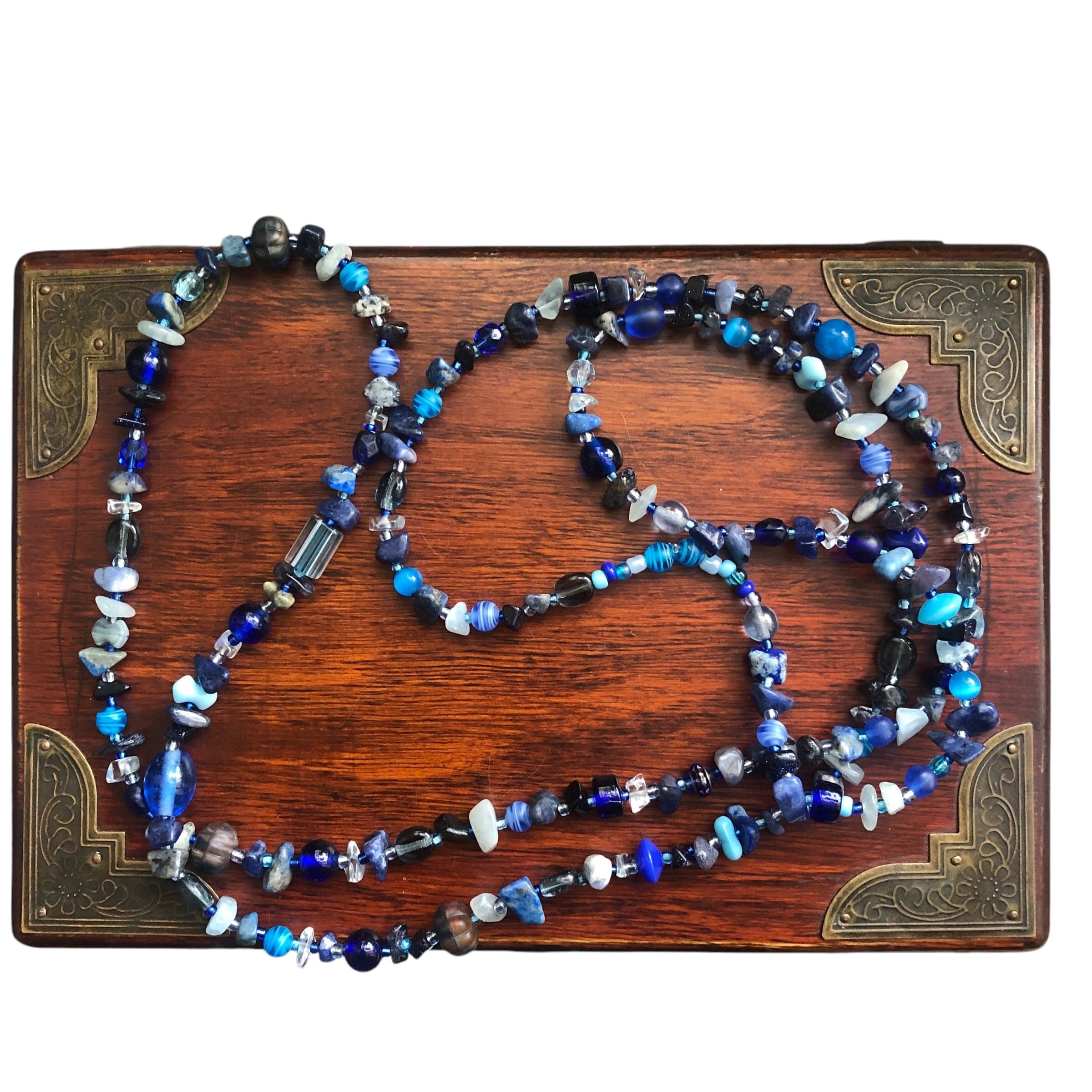 Blue Stones and Glass Beaded Long Necklace Silver Chamber Jewellery Store