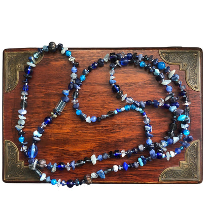 Blue Stones and Glass Beaded Long Necklace Silver Chamber Jewellery Store