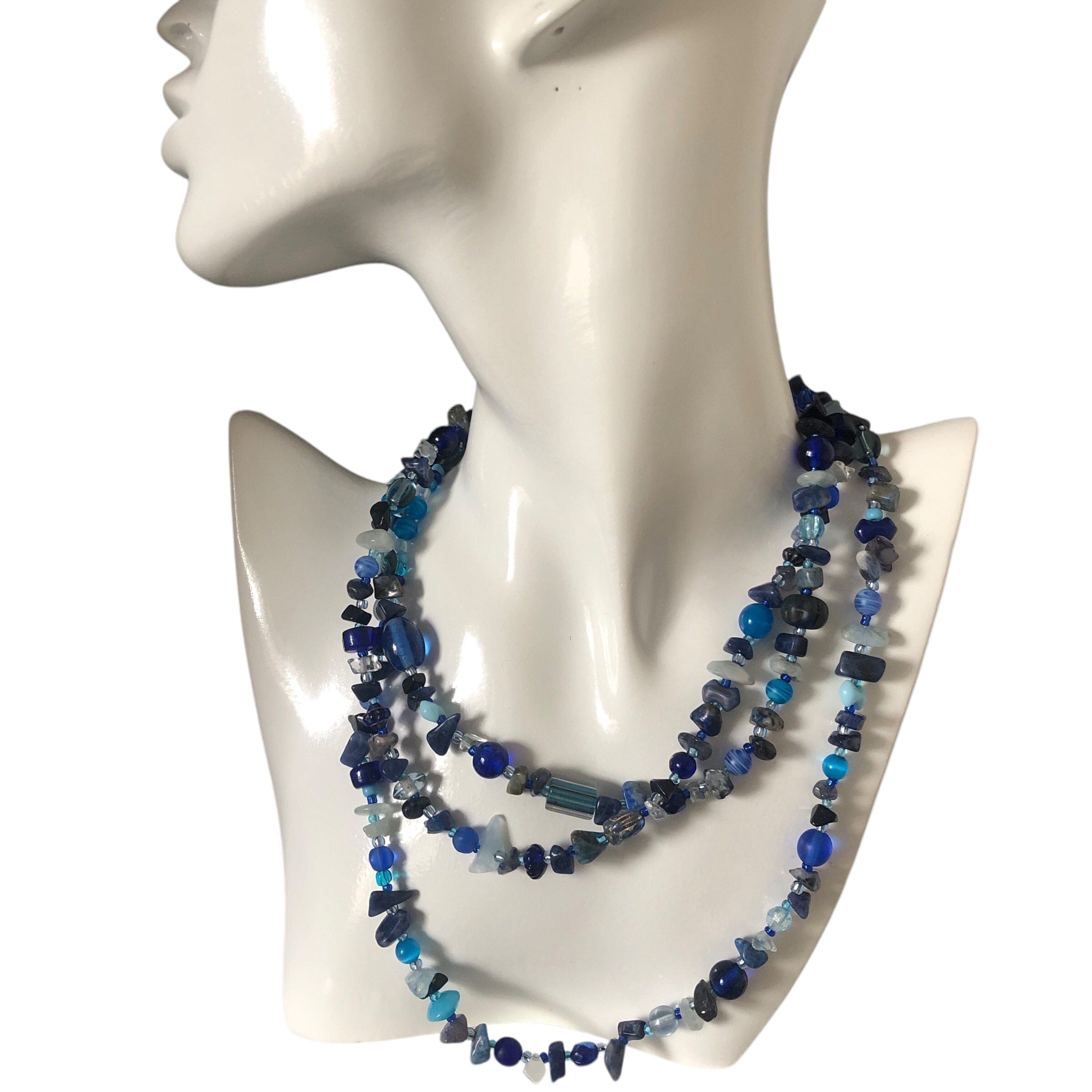 Blue Stones and Glass Beaded Long Necklace Silver Chamber Jewellery Store