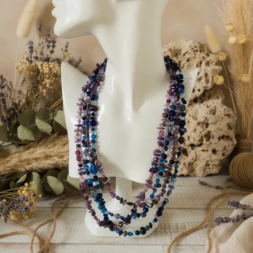 Blue Stones and Glass Beaded Long Necklace - Silver Chamber Jewellery Store