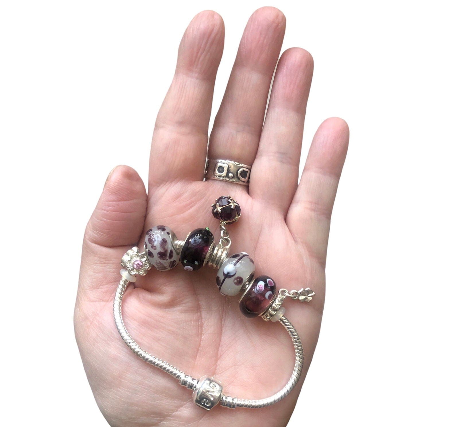 Burgundy Lampwork Charm Bracelet Silver Chamber Jewellery Store