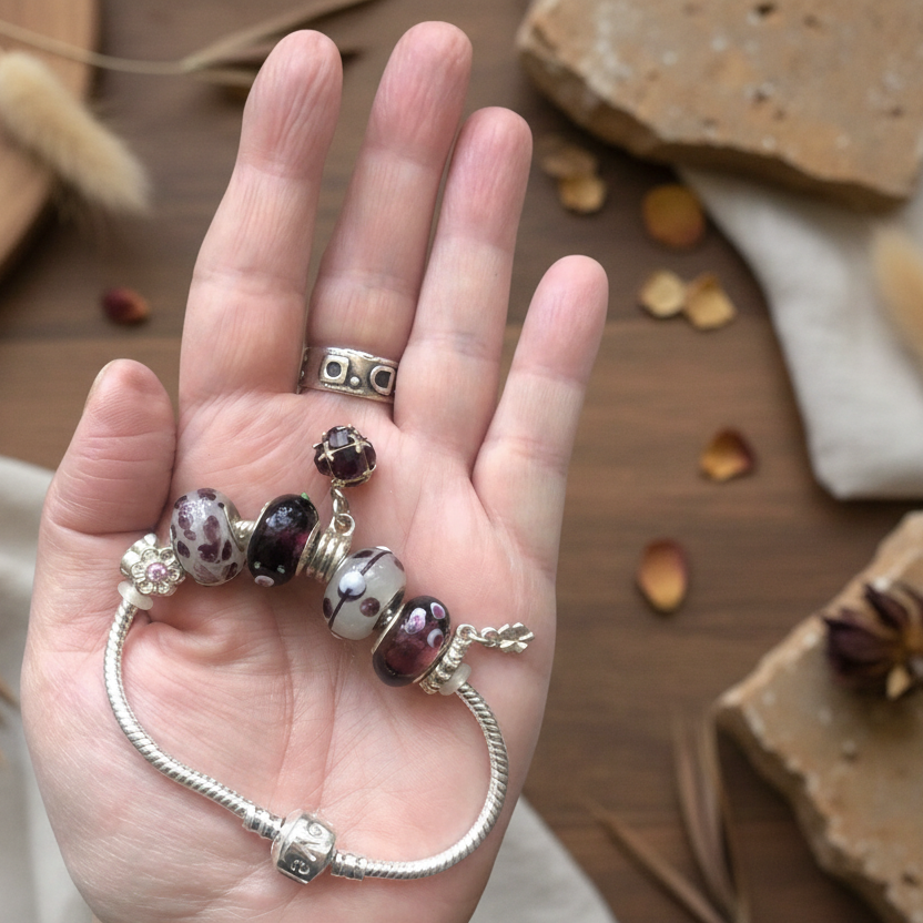 Burgundy Lampwork Charm Bracelet Silver Chamber Jewellery Store