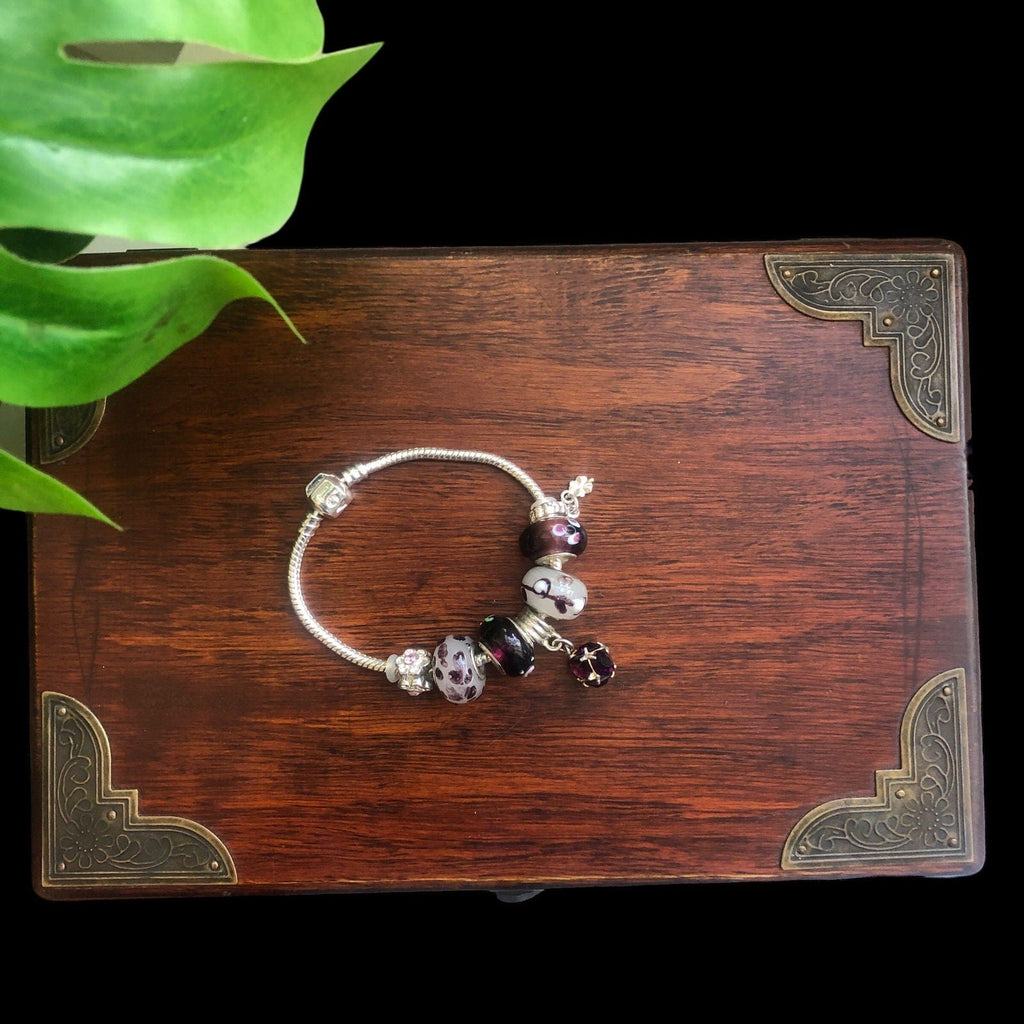 Burgundy Lampwork Charm Bracelet Silver Chamber Jewellery Store