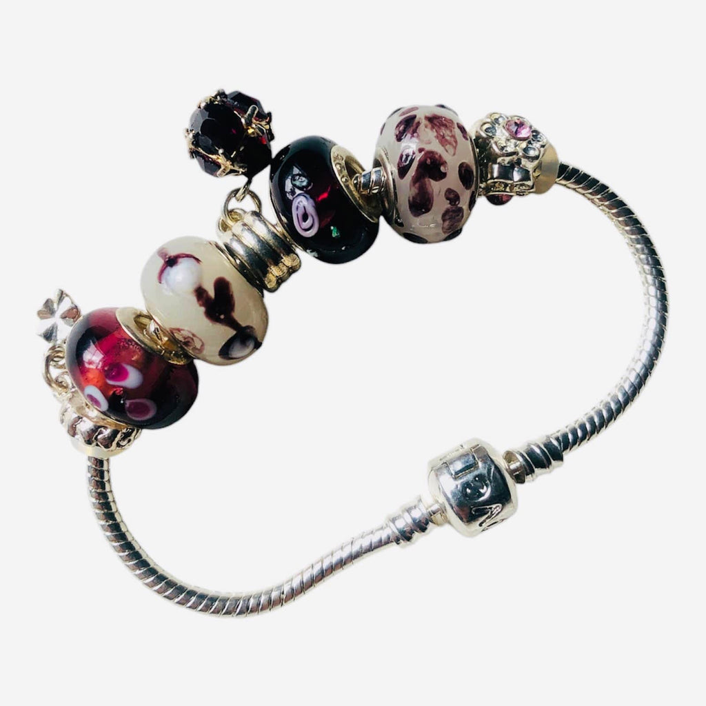 Burgundy Lampwork Charm Bracelet Silver Chamber Jewellery Store