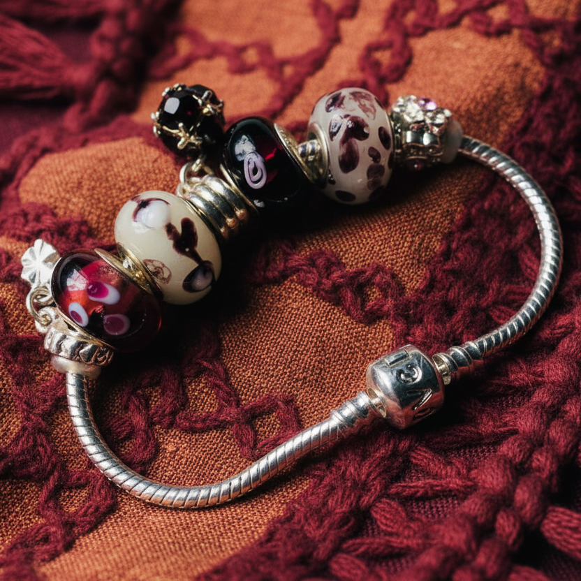 Burgundy Lampwork Charm Bracelet