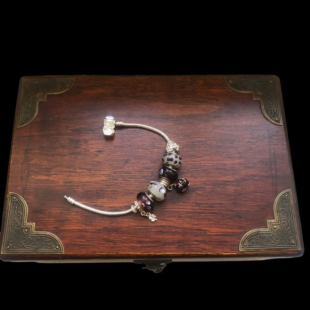 Burgundy Lampwork Charm Bracelet Silver Chamber Jewellery Store