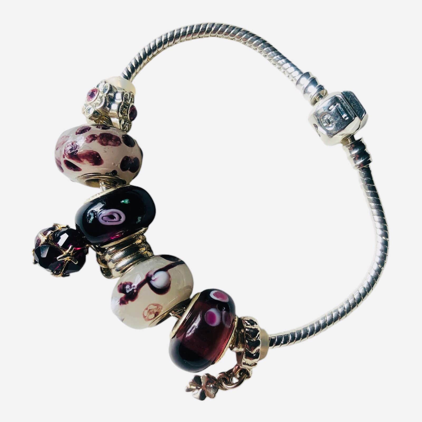 Burgundy Lampwork Charm Bracelet Silver Chamber Jewellery Store