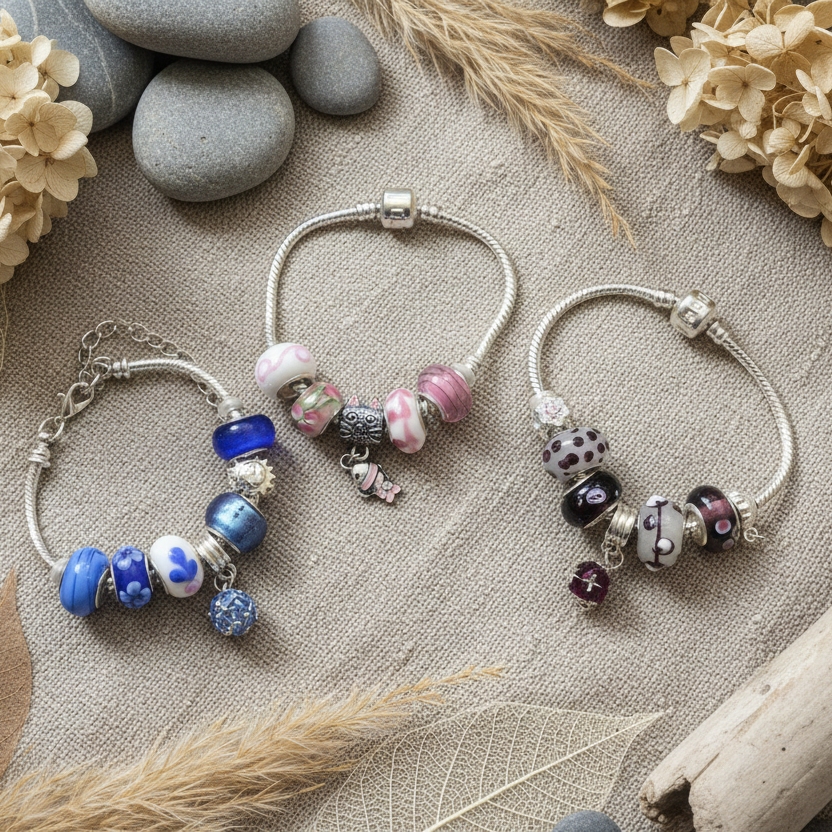 Burgundy Lampwork Charm Bracelet Silver Chamber Jewellery Store