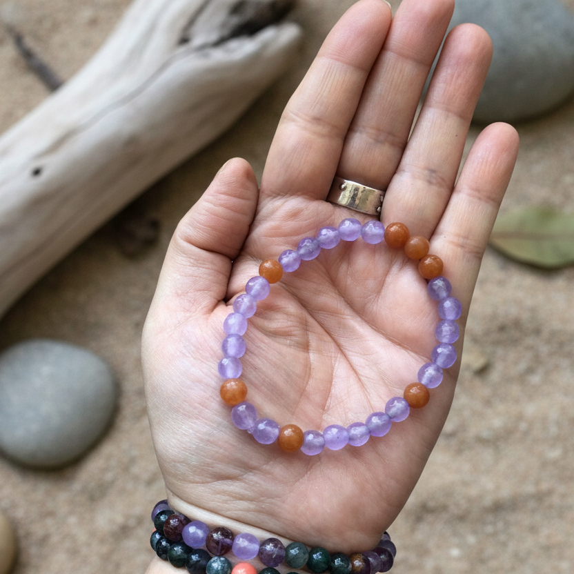 Chalcedony and Jasper Beaded Bracelet