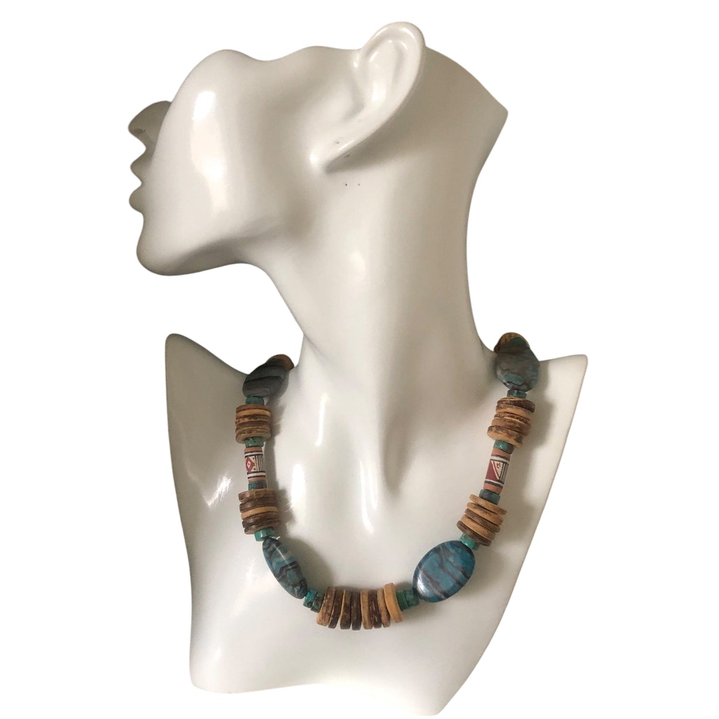 Chrysocolla, Turquoise and Coconut Shell Beaded Necklace Silver Chamber Jewellery Store