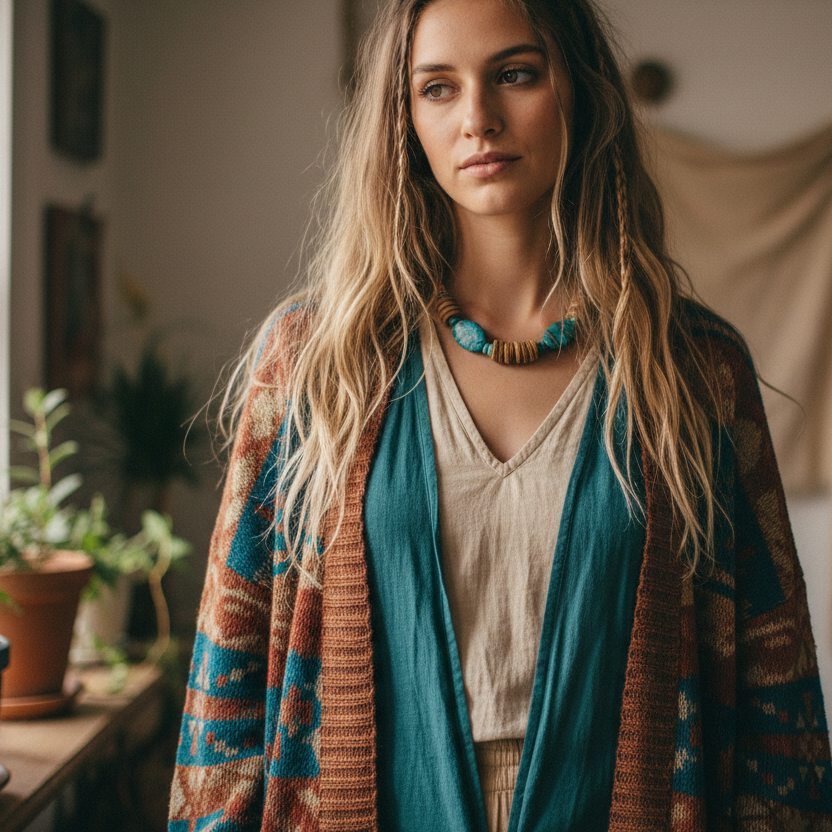 Chrysocolla, Turquoise and Coconut Shell Beaded Necklace