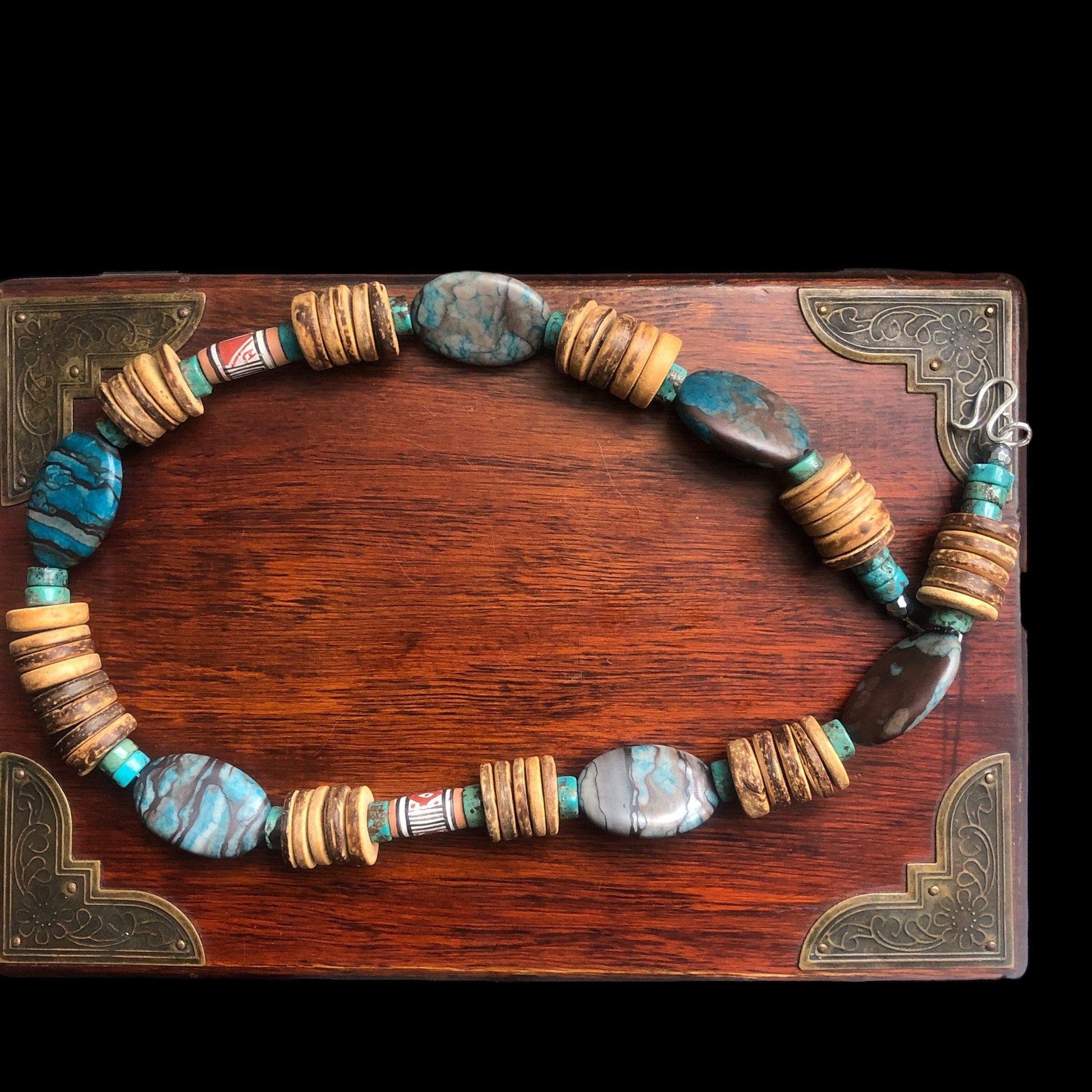 Chrysocolla, Turquoise and Coconut Shell Beaded Necklace Silver Chamber Jewellery Store