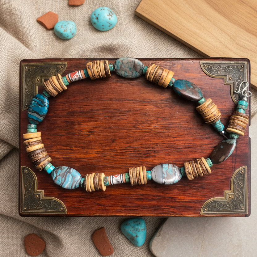 Chrysocolla, Turquoise and Coconut Shell Beaded Necklace