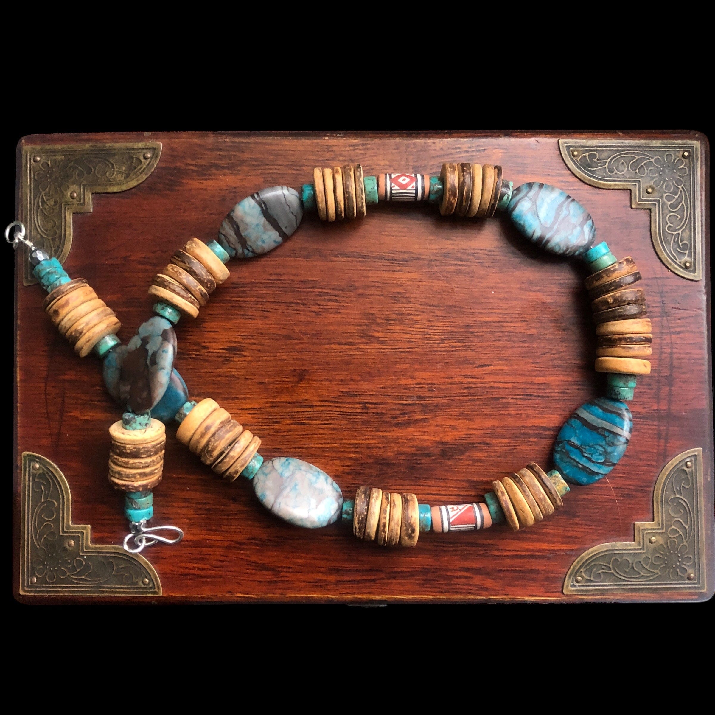 Chrysocolla, Turquoise and Coconut Shell Beaded Necklace Silver Chamber Jewellery Store