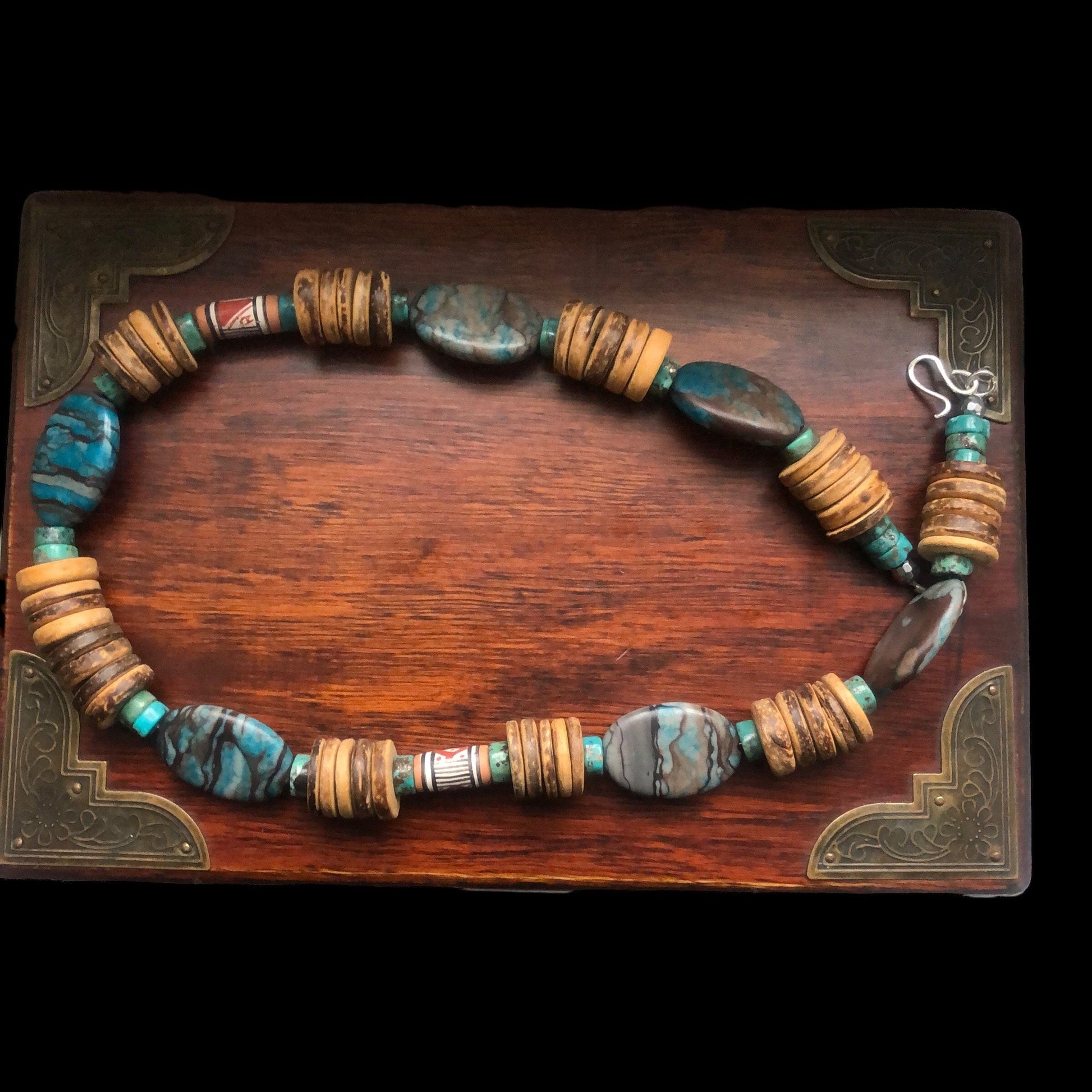 Chrysocolla, Turquoise and Coconut Shell Beaded Necklace Silver Chamber Jewellery Store