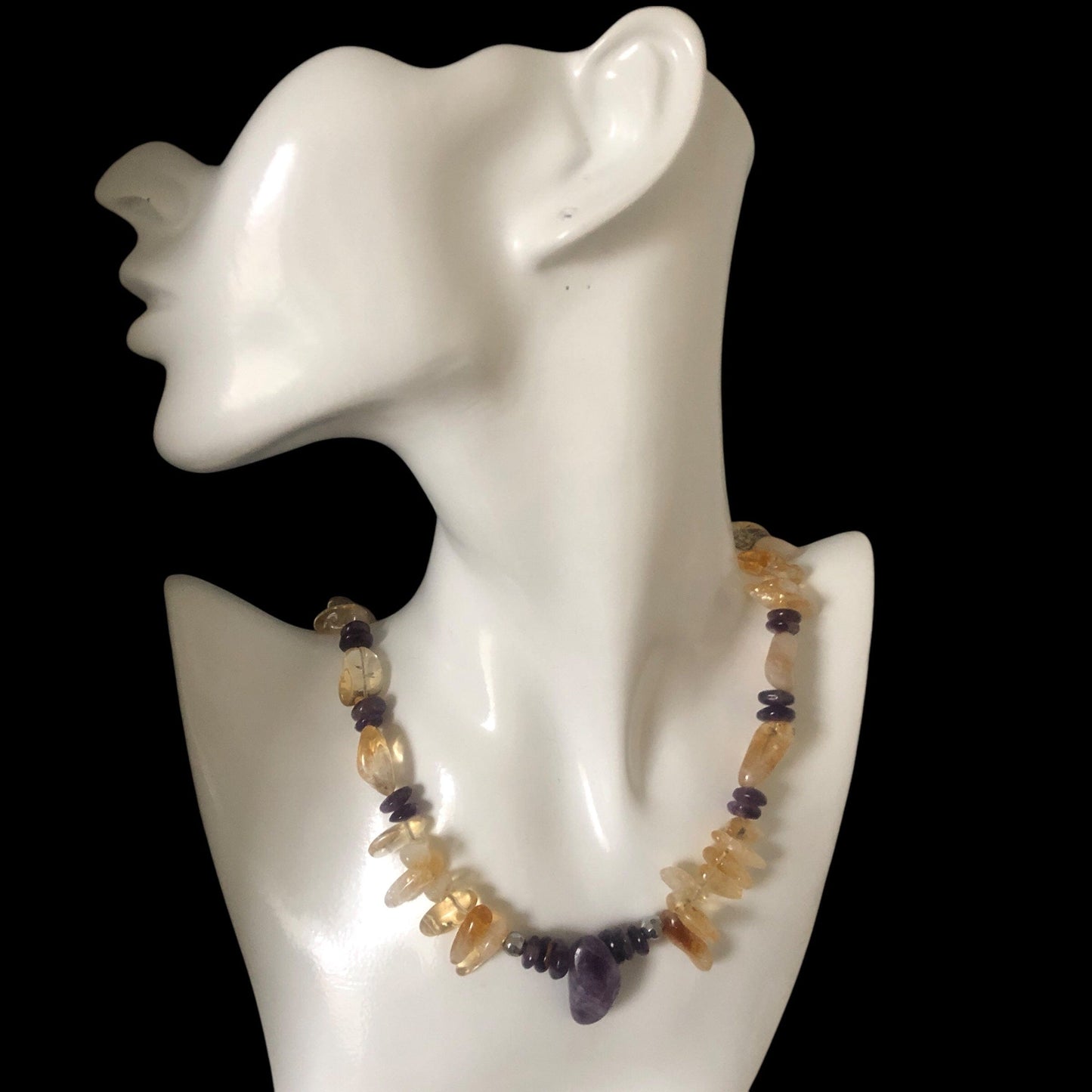 Citrine and Amethyst Beaded Necklace Silver Chamber Jewellery Store