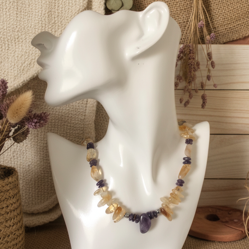 Citrine and Amethyst Beaded Necklace