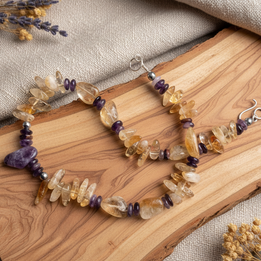 Citrine and Amethyst Beaded Necklace