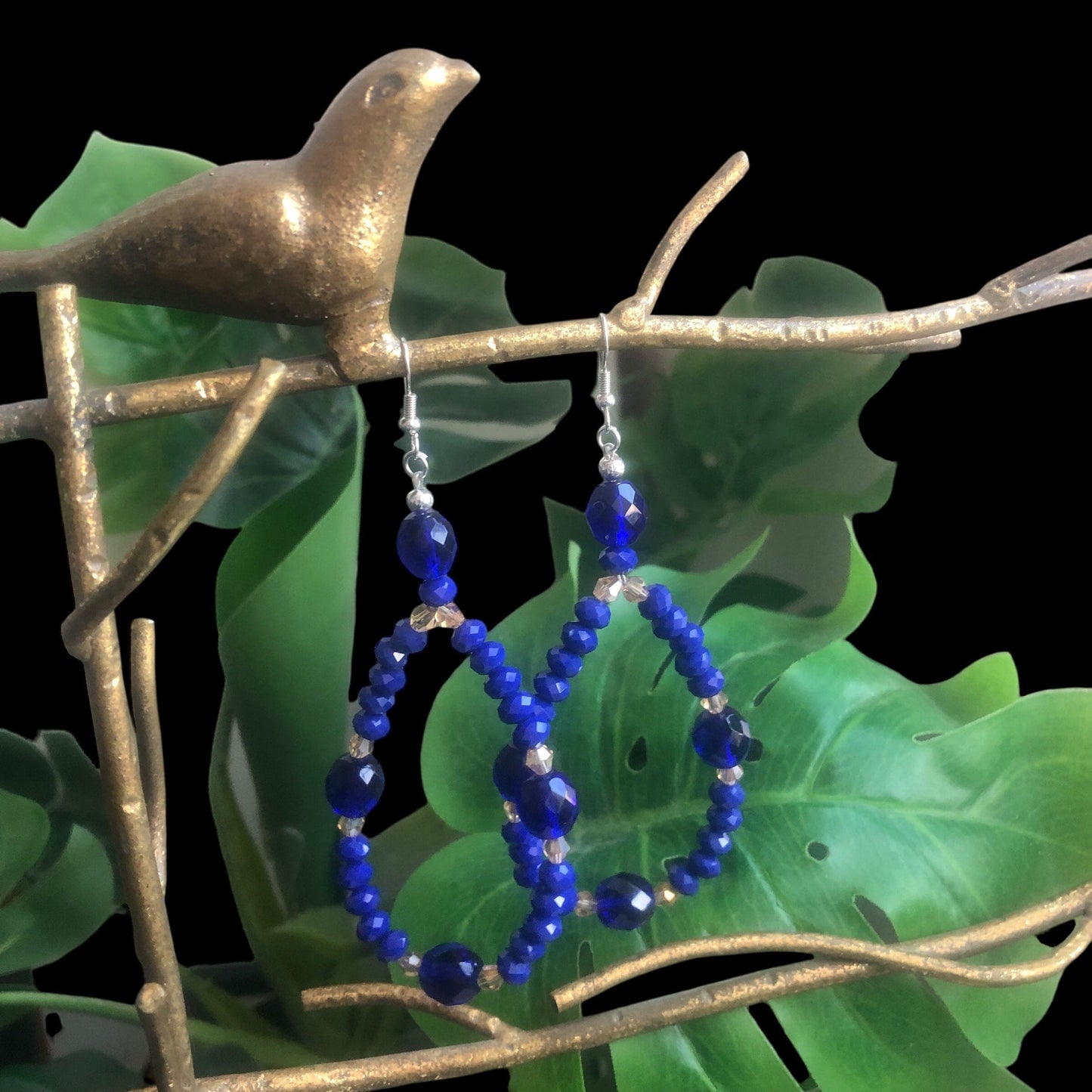 Cobalt Blue Statement Crystal Earrings Silver Chamber Jewellery Store