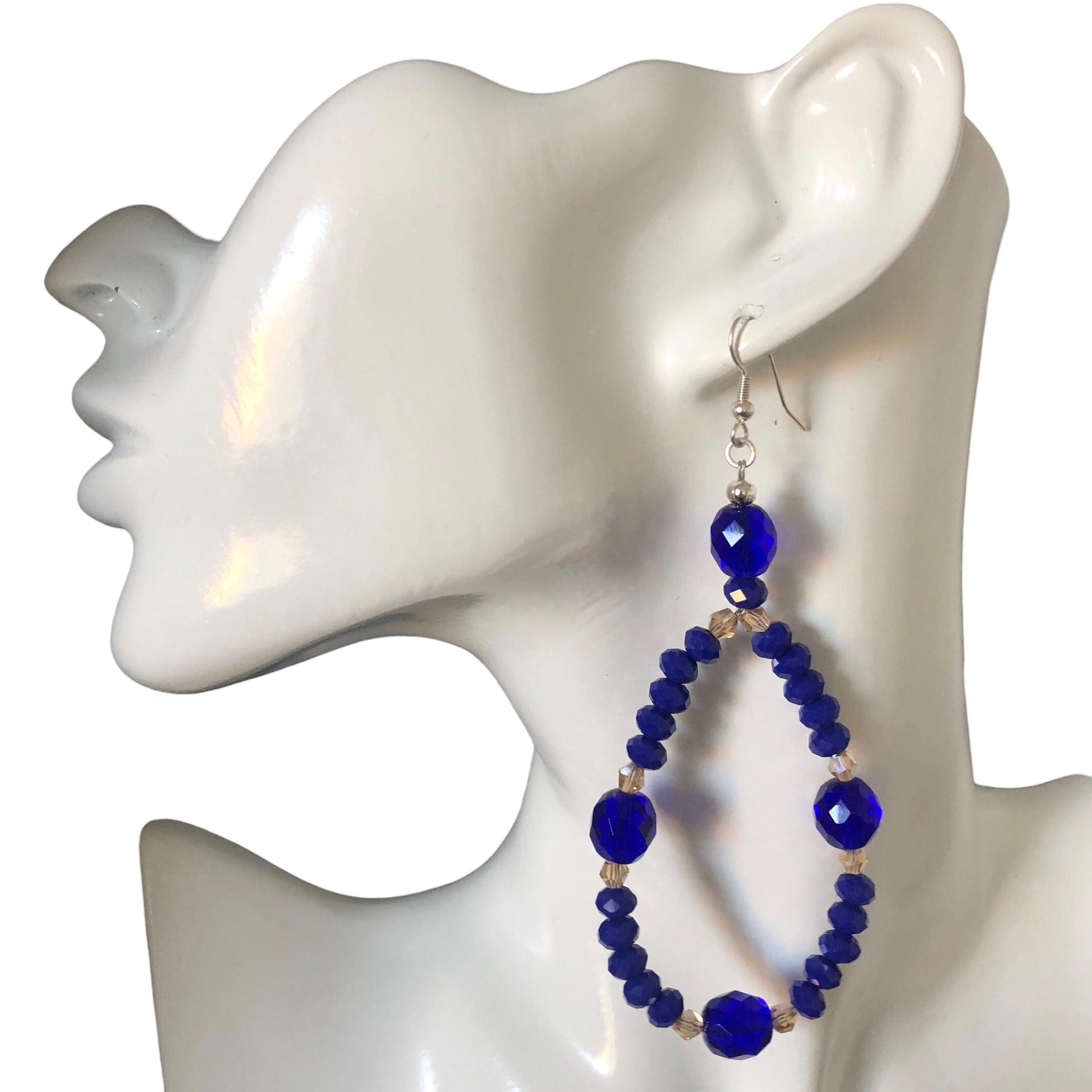 Cobalt Blue Statement Crystal Earrings Silver Chamber Jewellery Store