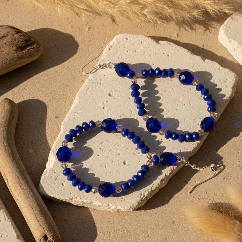 Cobalt Blue Statement Crystal Earrings Silver Chamber Jewellery Store