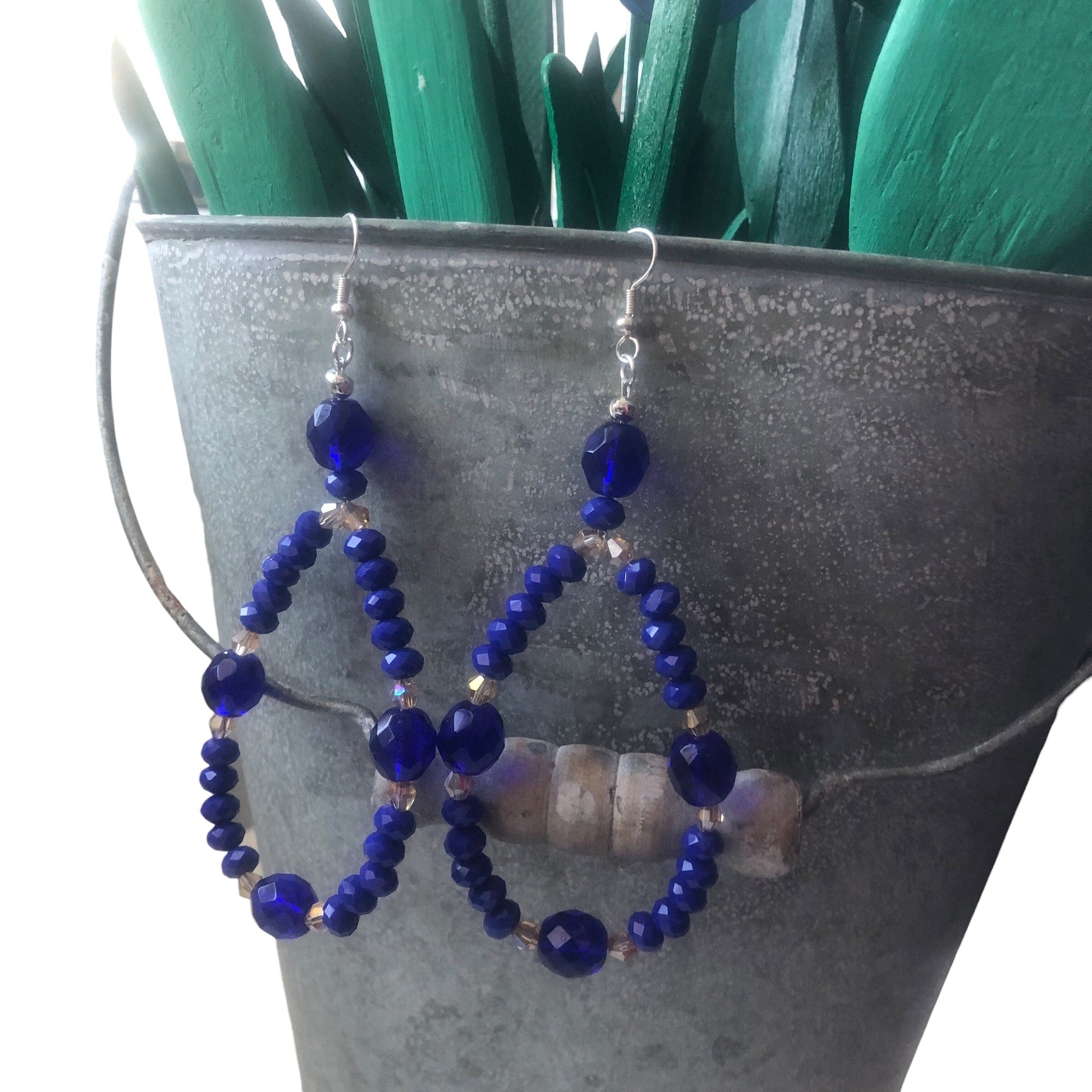 Cobalt Blue Statement Crystal Earrings Silver Chamber Jewellery Store