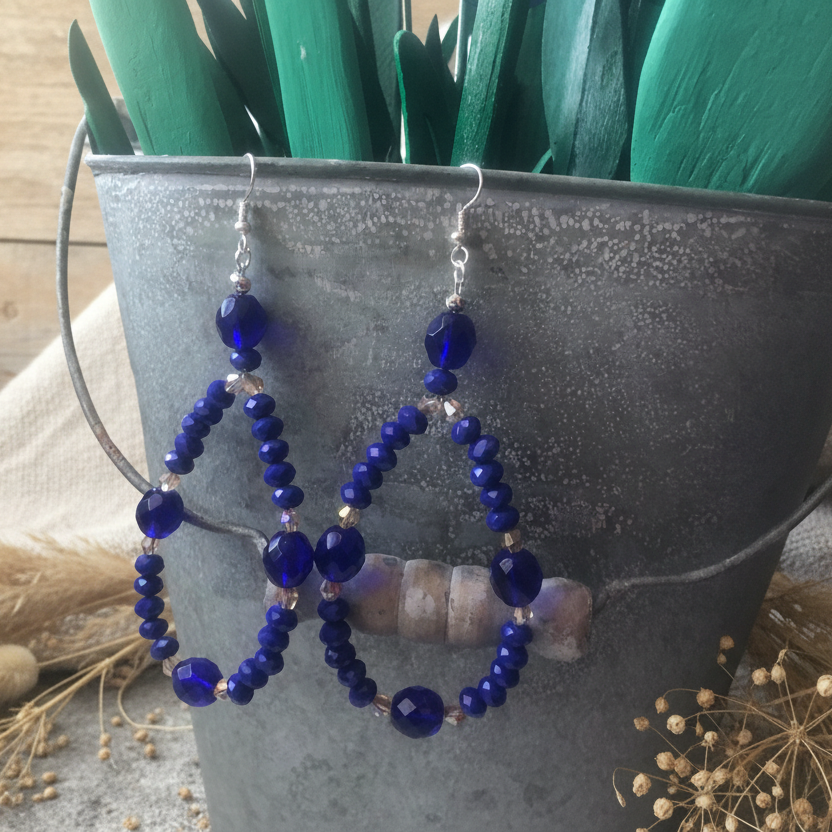 Cobalt Blue Statement Crystal Earrings Silver Chamber Jewellery Store