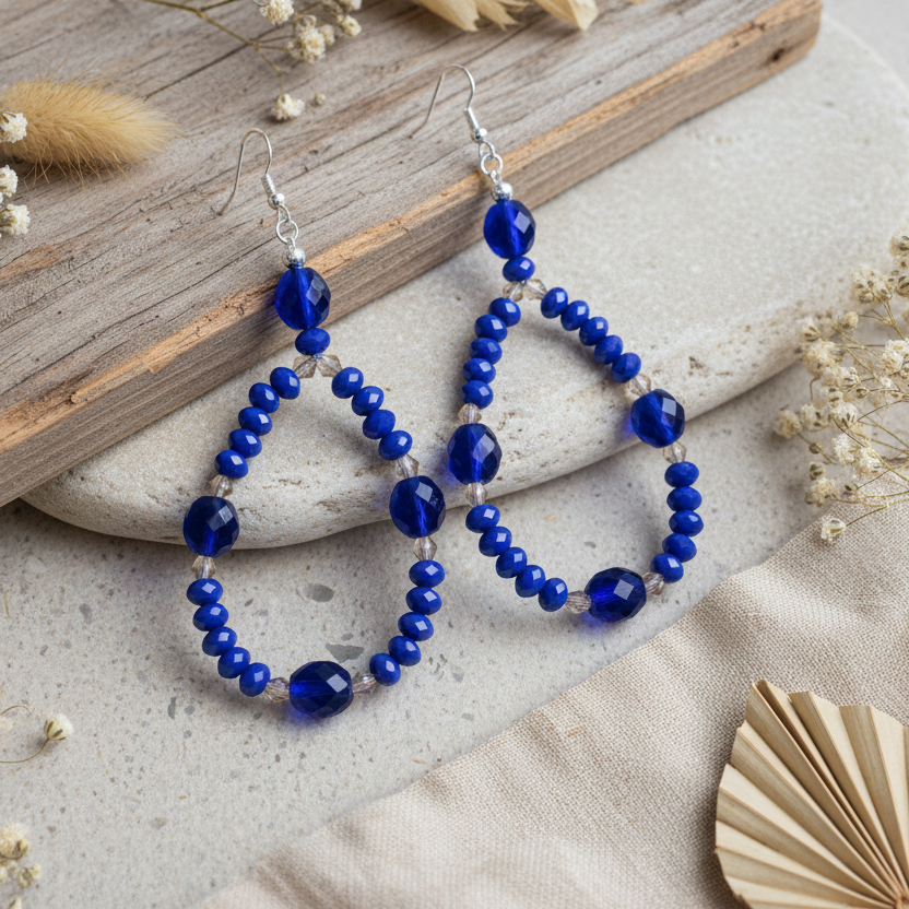 Cobalt Blue Statement Crystal Earrings Silver Chamber Jewellery Store