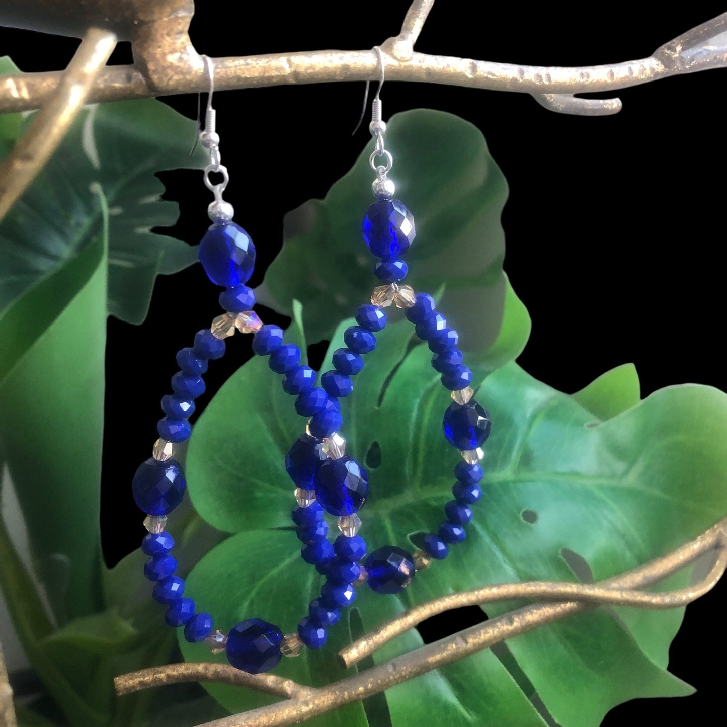 Cobalt Blue Statement Crystal Earrings Silver Chamber Jewellery Store