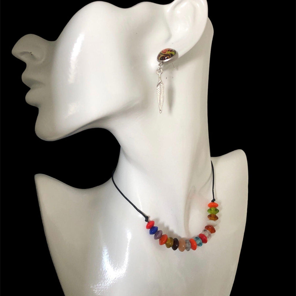 Colourful Beaded Leather Cord Necklace Silver Chamber Jewellery Store