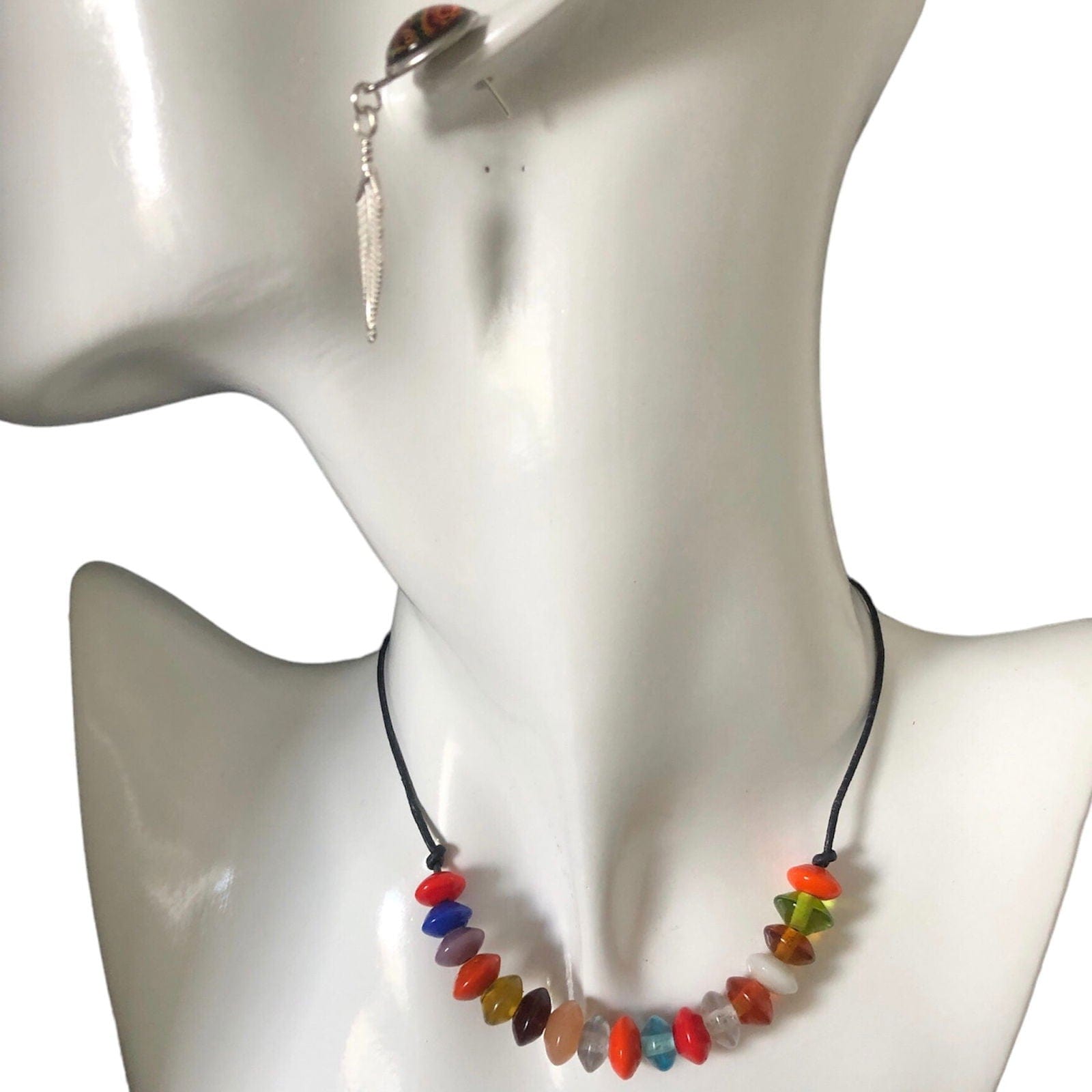 Colourful Beaded Leather Cord Necklace Silver Chamber Jewellery Store