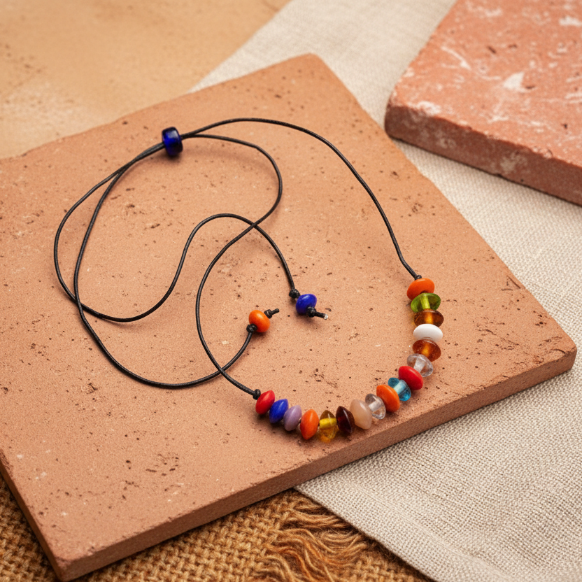 Colourful Beaded Leather Cord Necklace