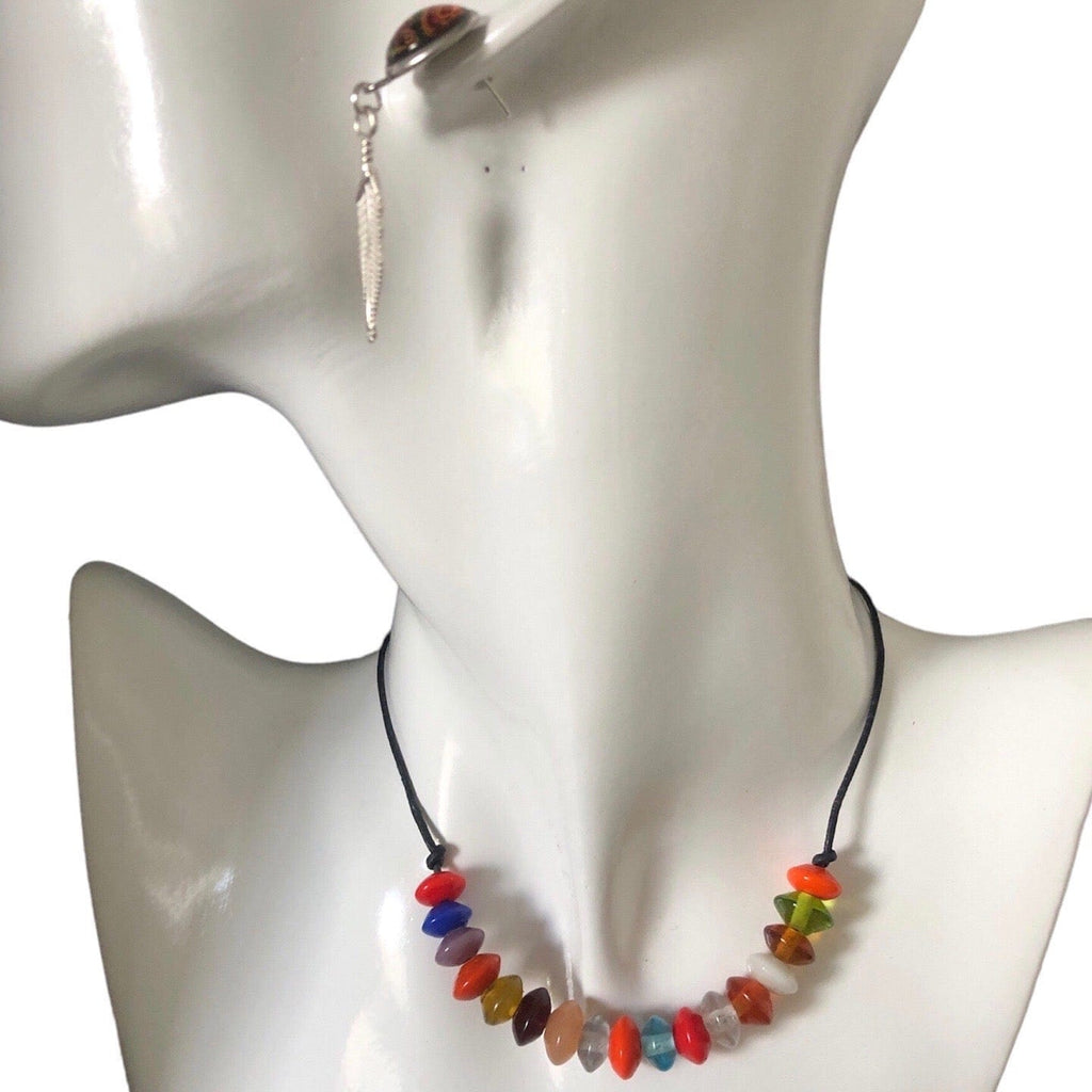 Colourful Beaded Leather Cord Necklace Silver Chamber Jewellery Store