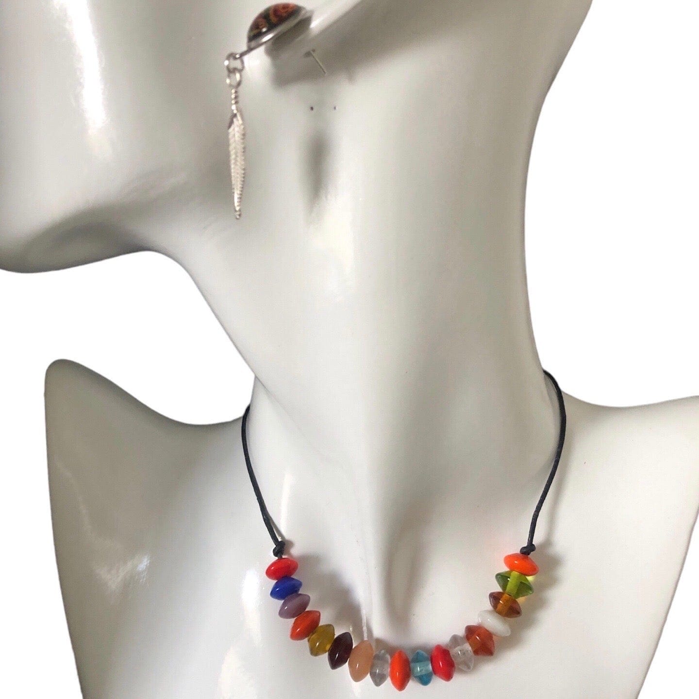 Colourful Beaded Leather Cord Necklace Silver Chamber Jewellery Store