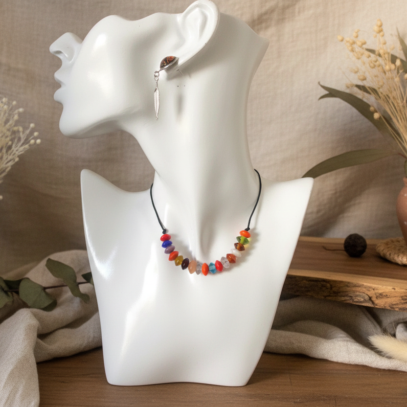 Colourful Beaded Leather Cord Necklace