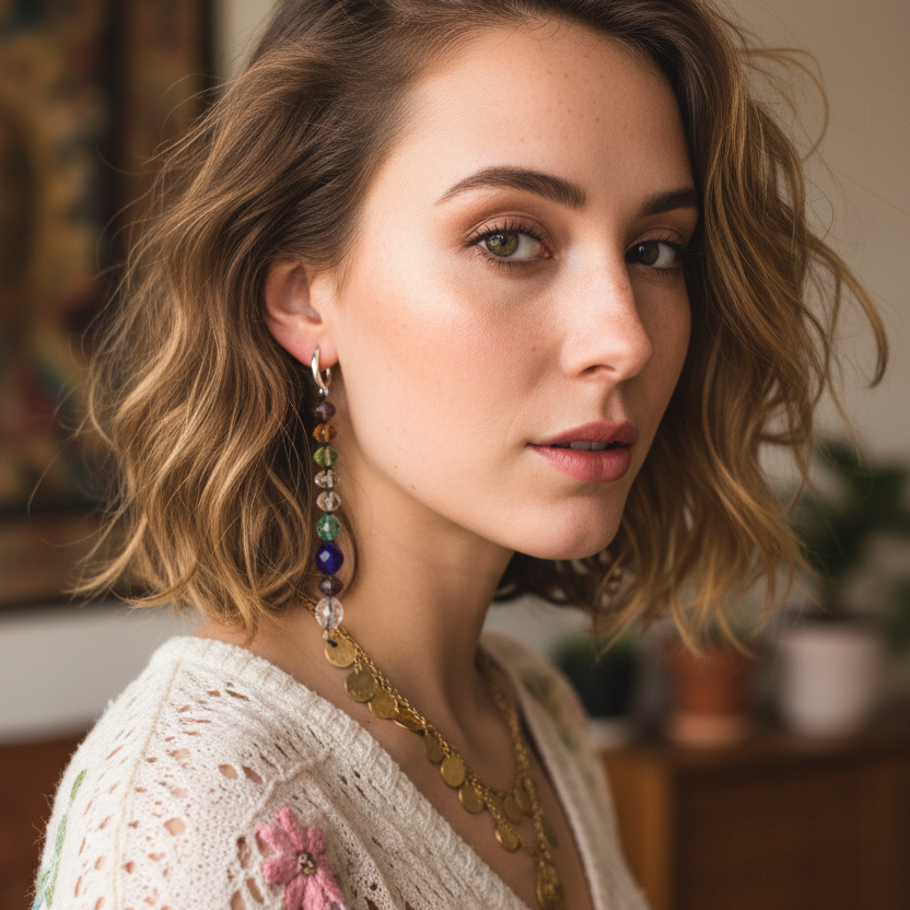 Colourful Crystals Beaded Earring