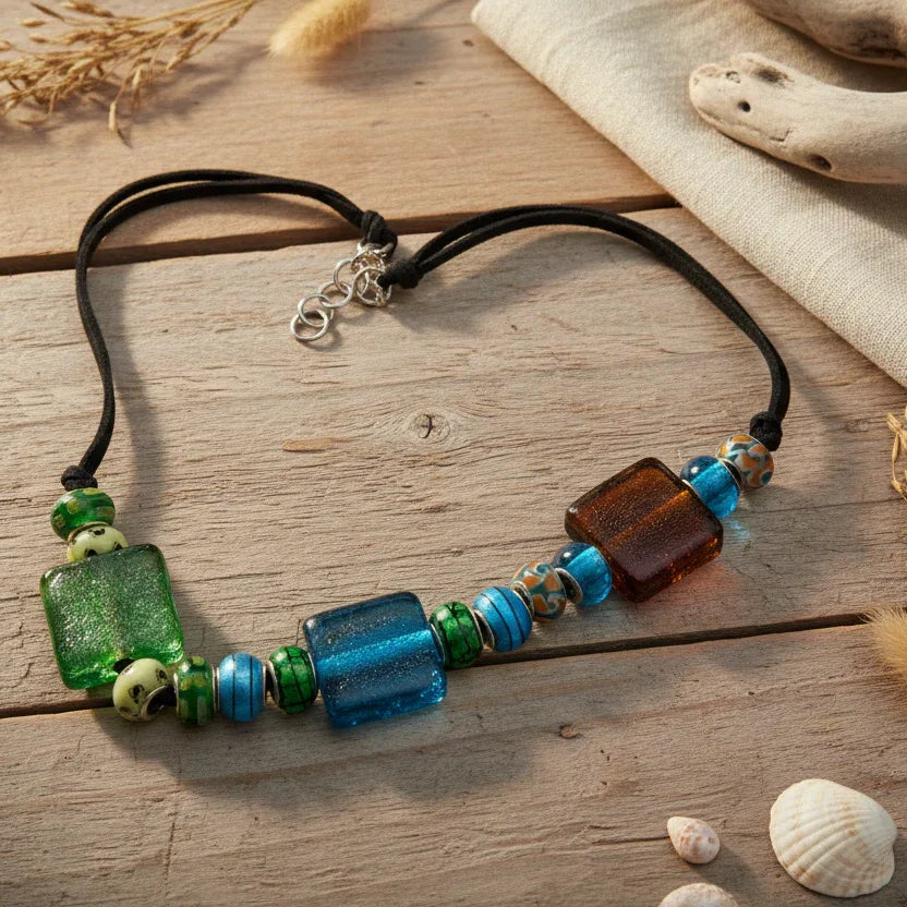 Colourful Glass Statement Necklace - Silver Chamber Jewellery Store