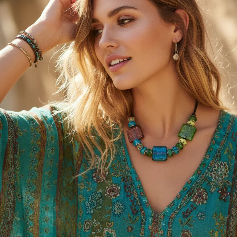 Colourful Glass Statement Necklace - Silver Chamber Jewellery Store