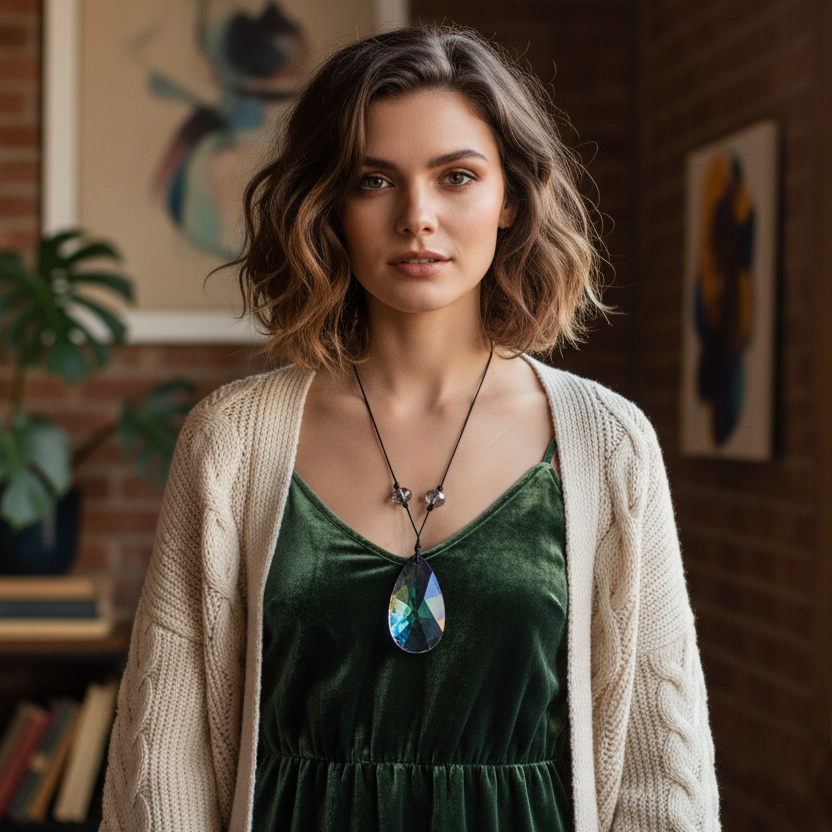 Cord and Statement Crystal Pendant Necklace