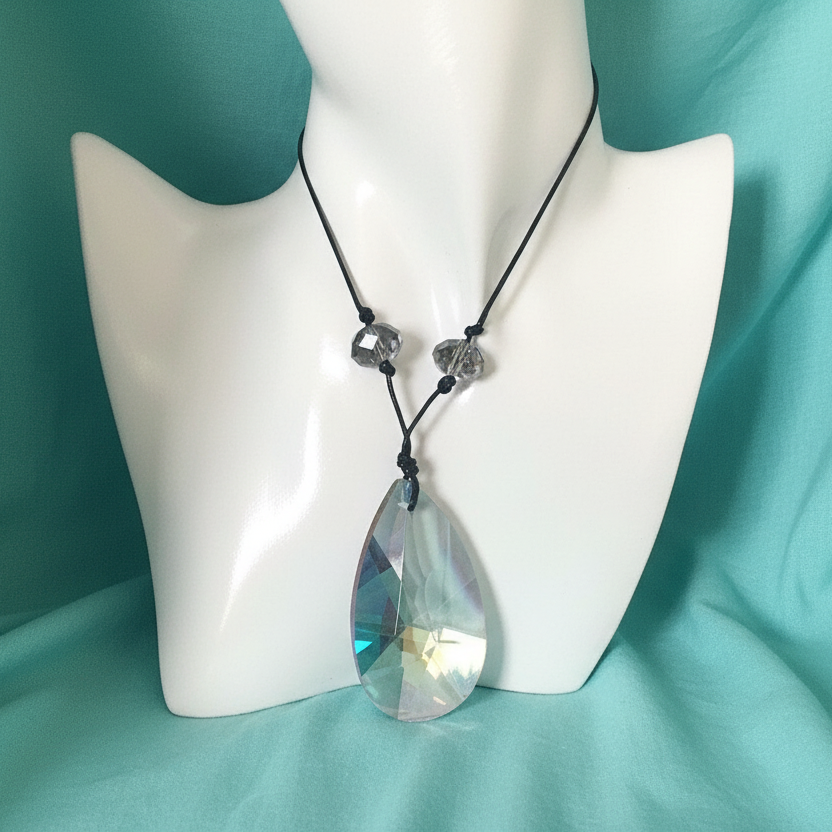 Cord and Statement Crystal Pendant Necklace