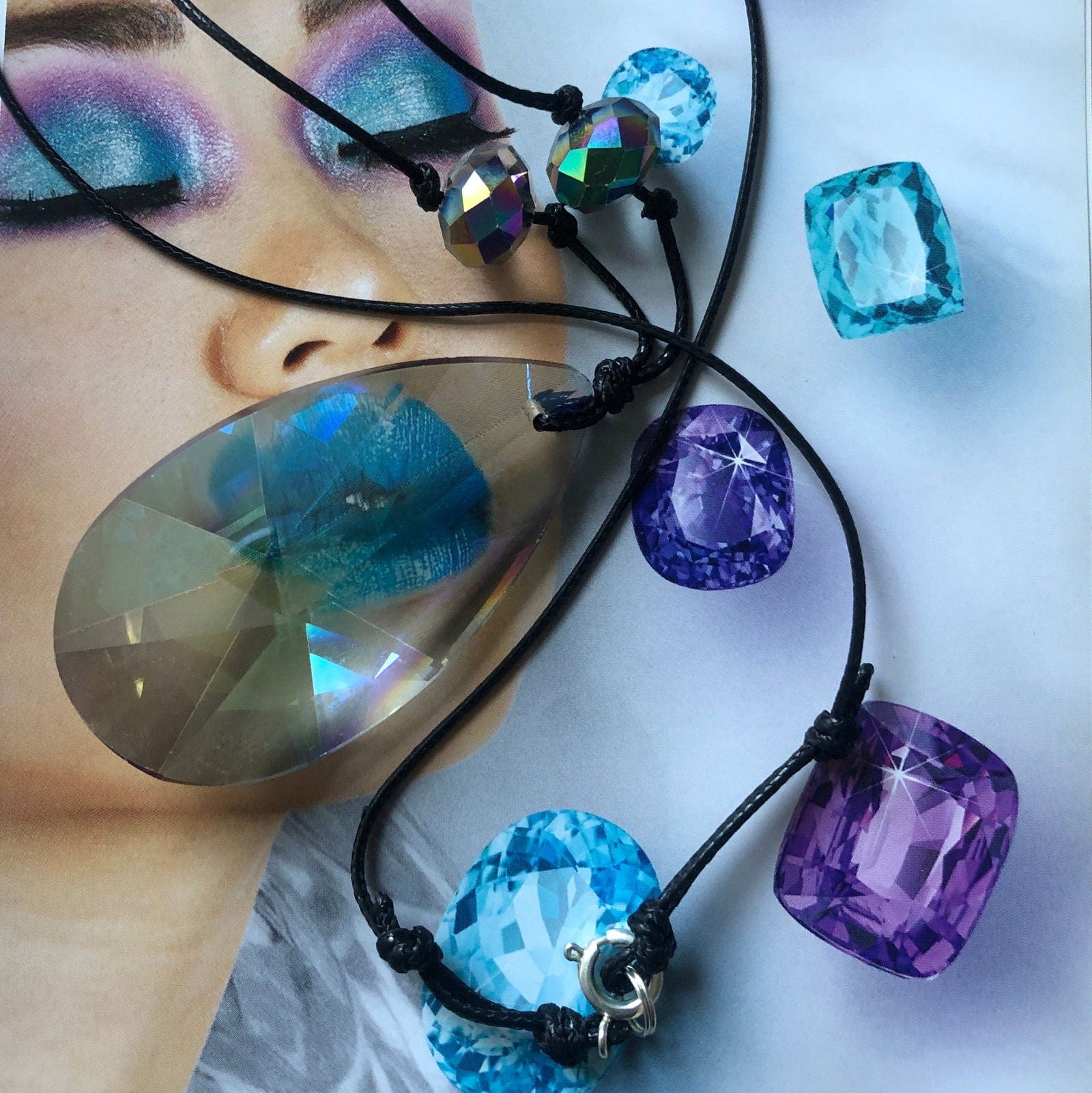 Cord and Statement Crystal Pendant Necklace Silver Chamber Jewellery Store