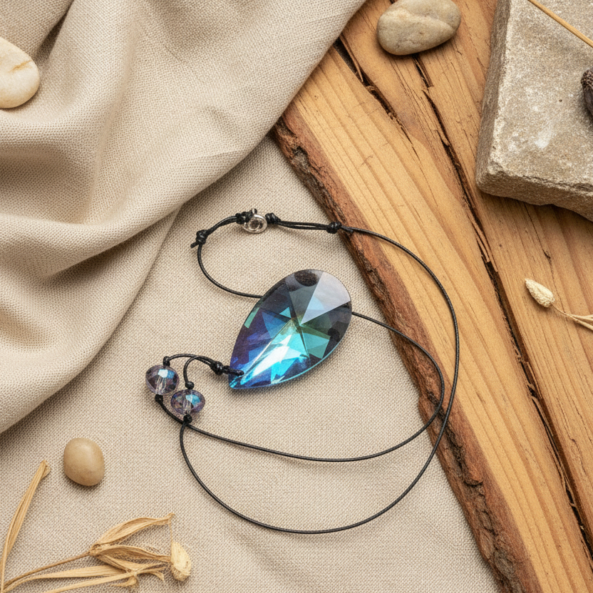 Cord and Statement Crystal Pendant Necklace