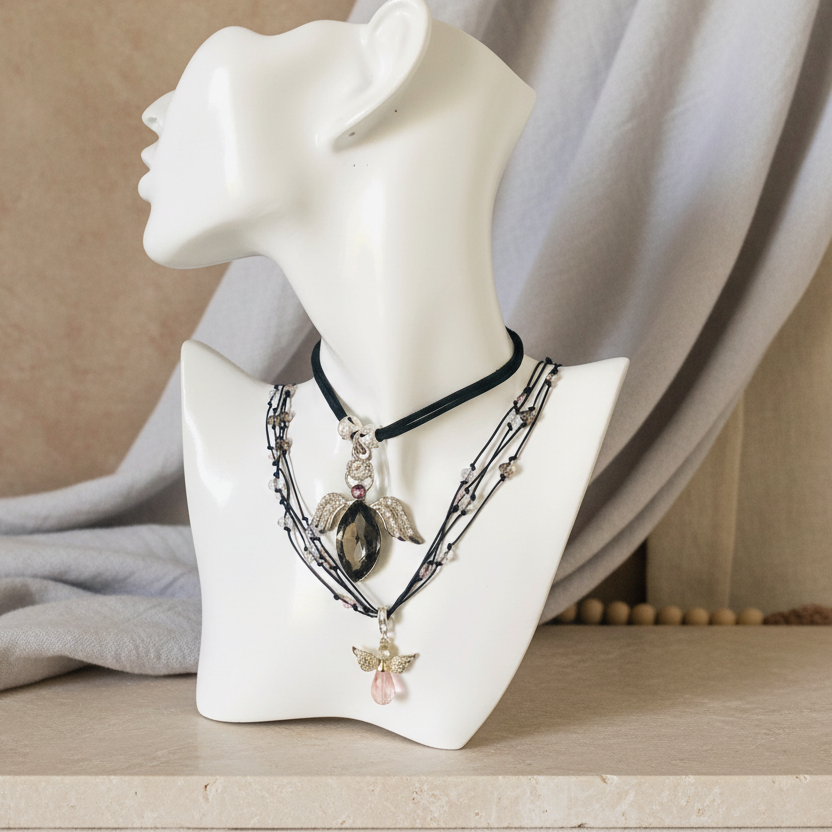 Crystal Angel Beaded Necklace Silver Chamber Jewellery Store