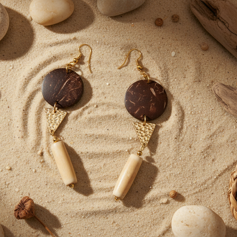 Exotic Wood Gold Plated Dangle Earrings