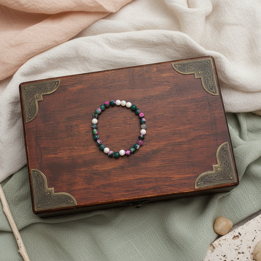Faceted green pink agate and howlite beaded bracelet