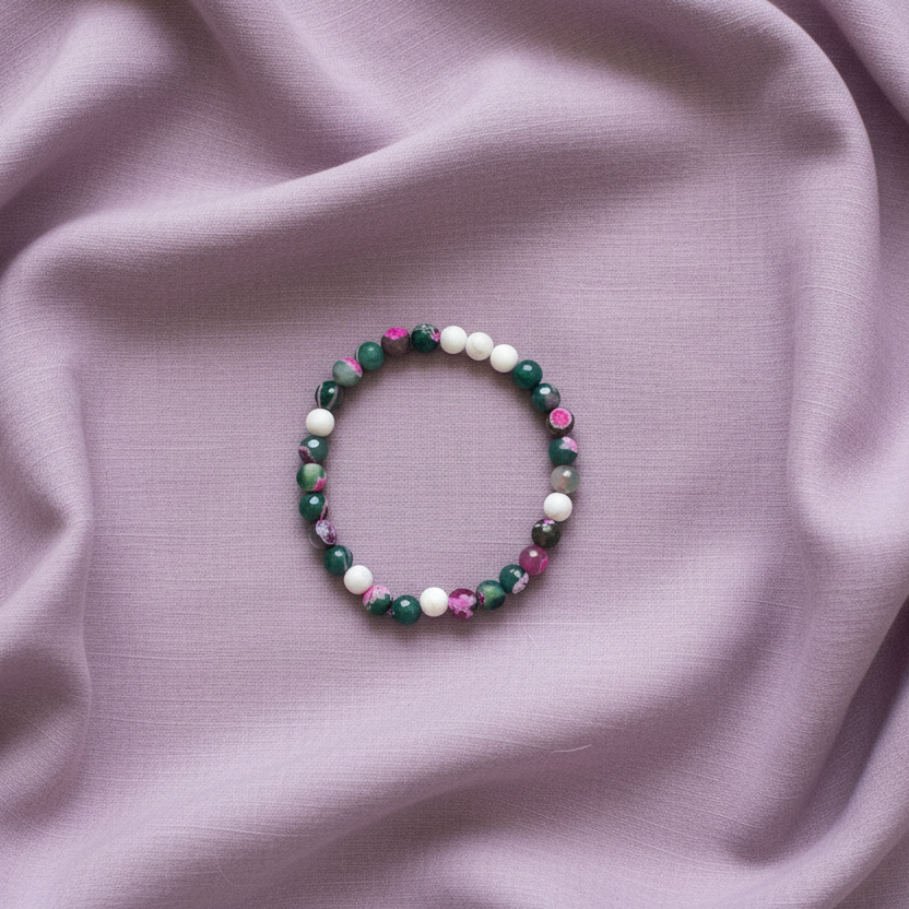 Faceted Green & Pink Agate and Howlite Beaded Bracelet
