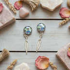 Paisley and Feathers Silver plated Stud Earrings - White - Silver Chamber Jewellery Store