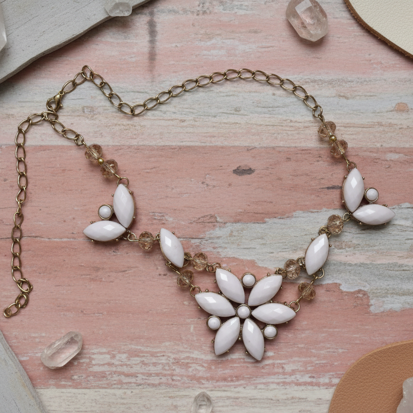 Flowery Vintage Style Bib Necklace Silver Chamber Jewellery Store